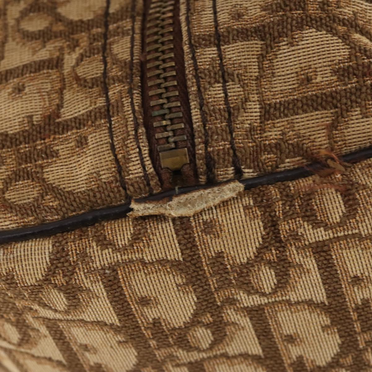 Christian Dior Trotter Canvas Boston Bag Brown Gold Auth 141365
