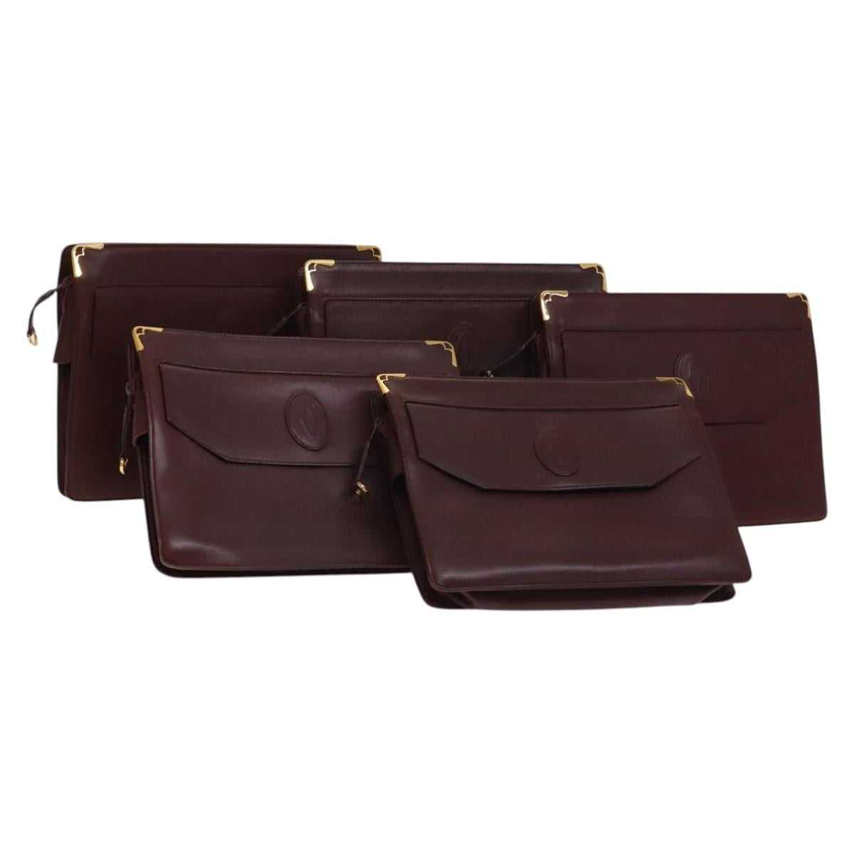 CARTIER Must Line Clutch Bag Leather 5Set Bordeaux Gold Auth 141368