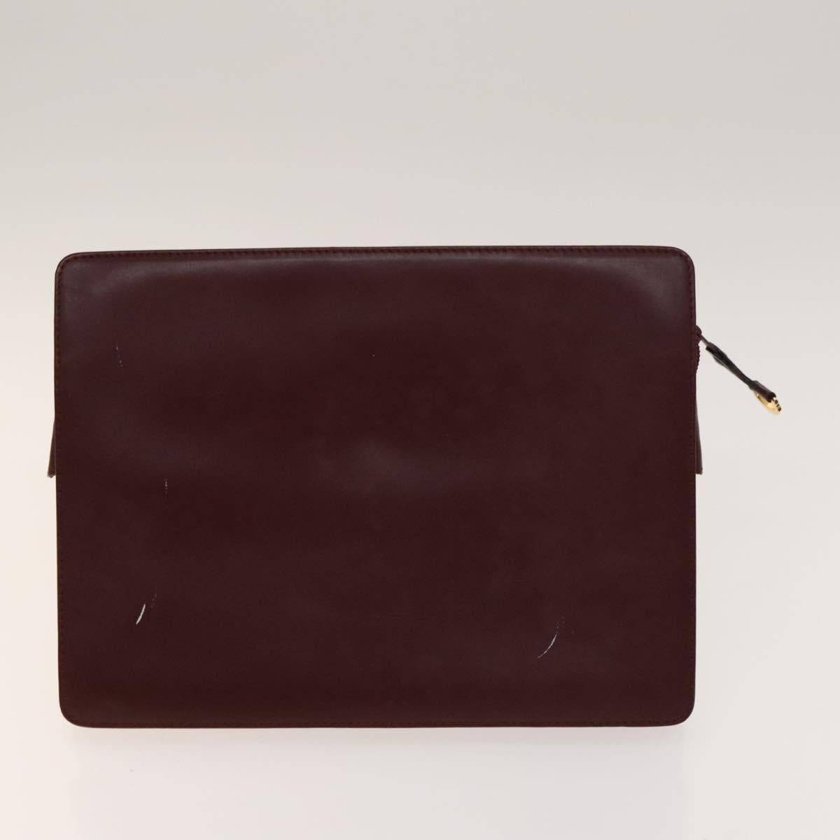 CARTIER Must Line Clutch Bag Leather 5Set Bordeaux Gold Auth 141368
