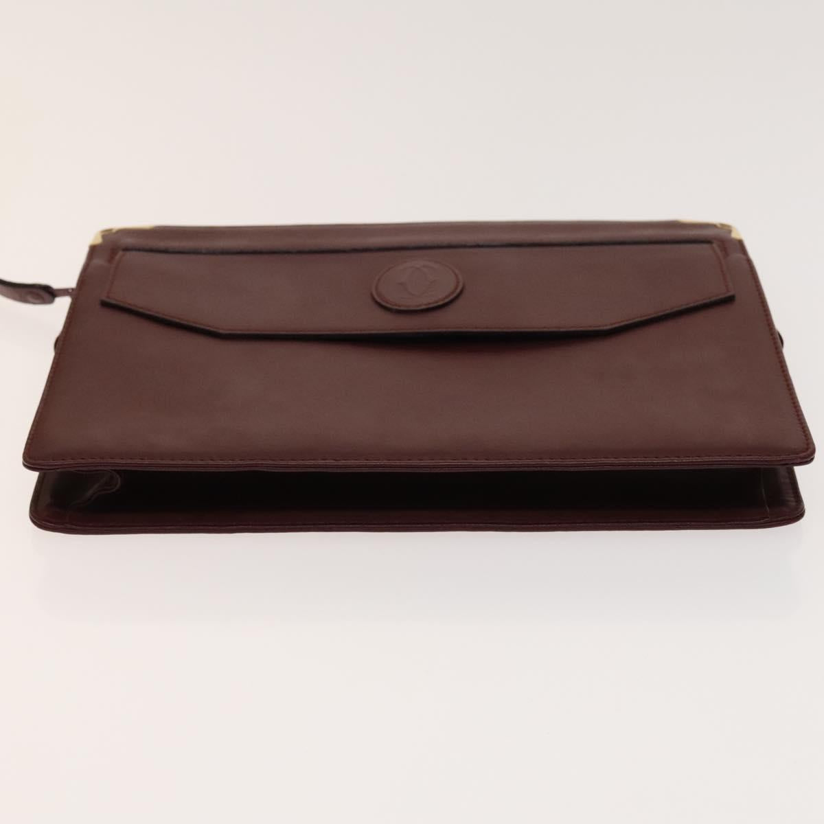 CARTIER Must Line Clutch Bag Leather 5Set Bordeaux Gold Auth 141368