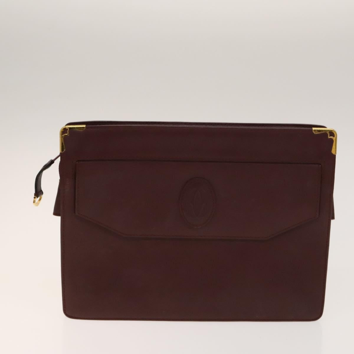 CARTIER Must Line Clutch Bag Leather 5Set Bordeaux Gold Auth 141368