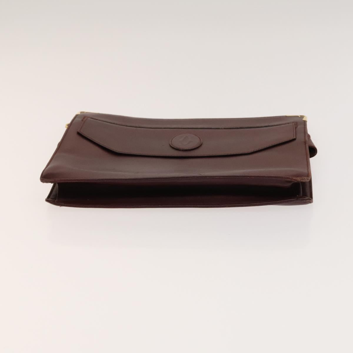 CARTIER Must Line Clutch Bag Leather 5Set Bordeaux Gold Auth 141368