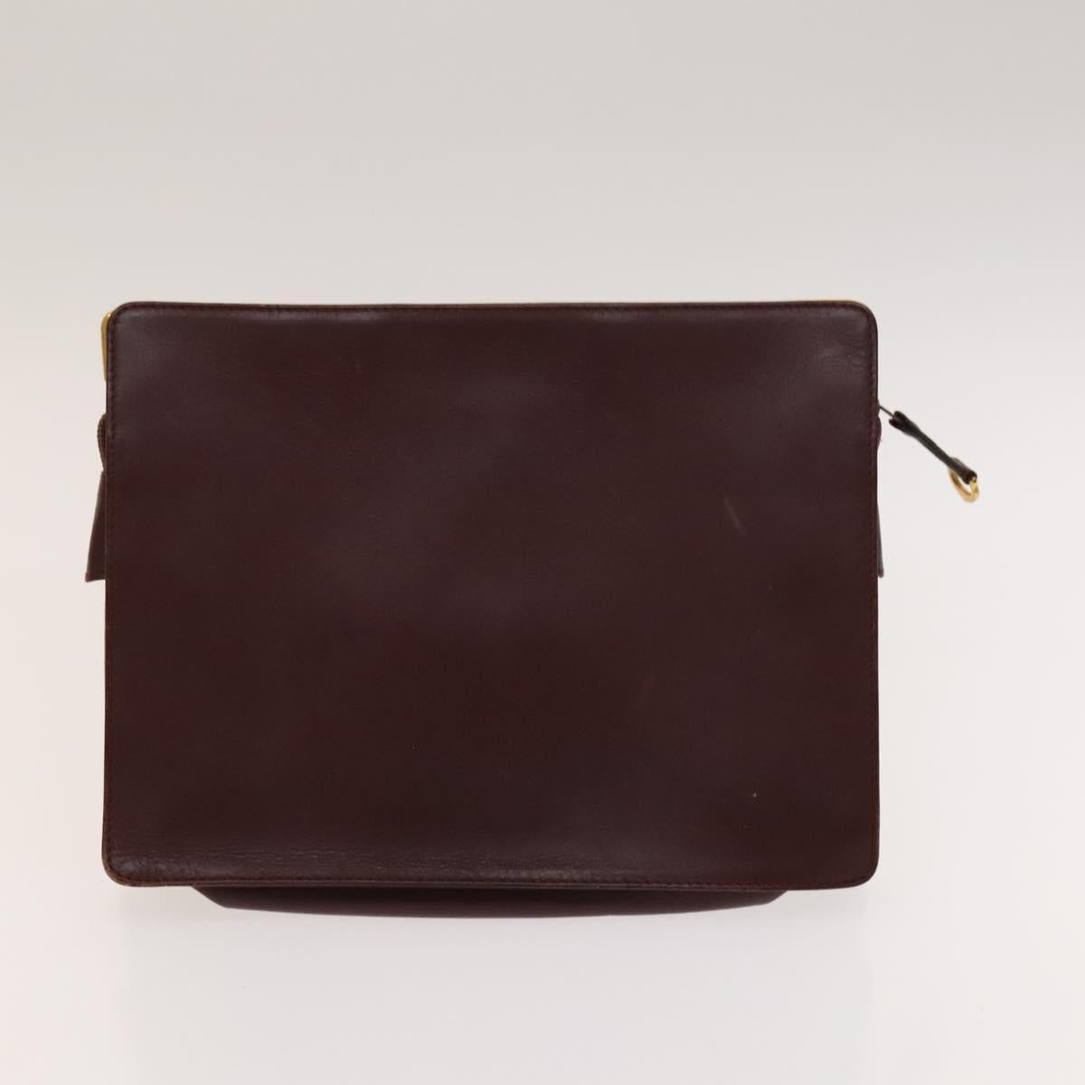 CARTIER Must Line Clutch Bag Leather 5Set Bordeaux Gold Auth 141368