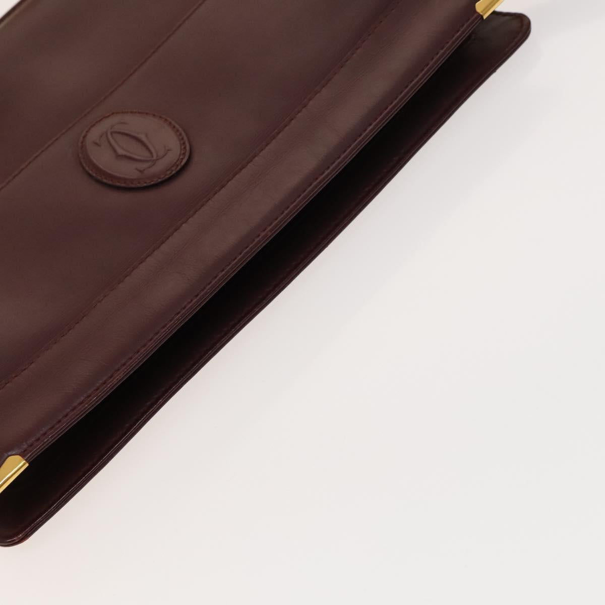 CARTIER Must Line Clutch Bag Leather 5Set Bordeaux Gold Auth 141368