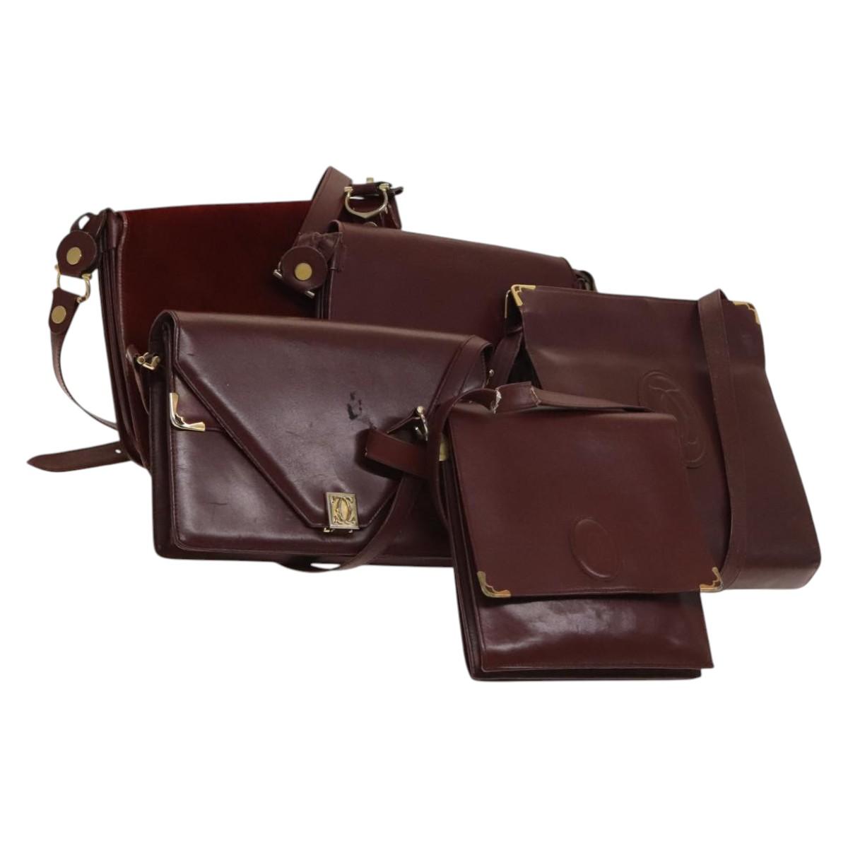 CARTIER Must Line Bag Leather Suede 5Set Bordeaux Auth 141369