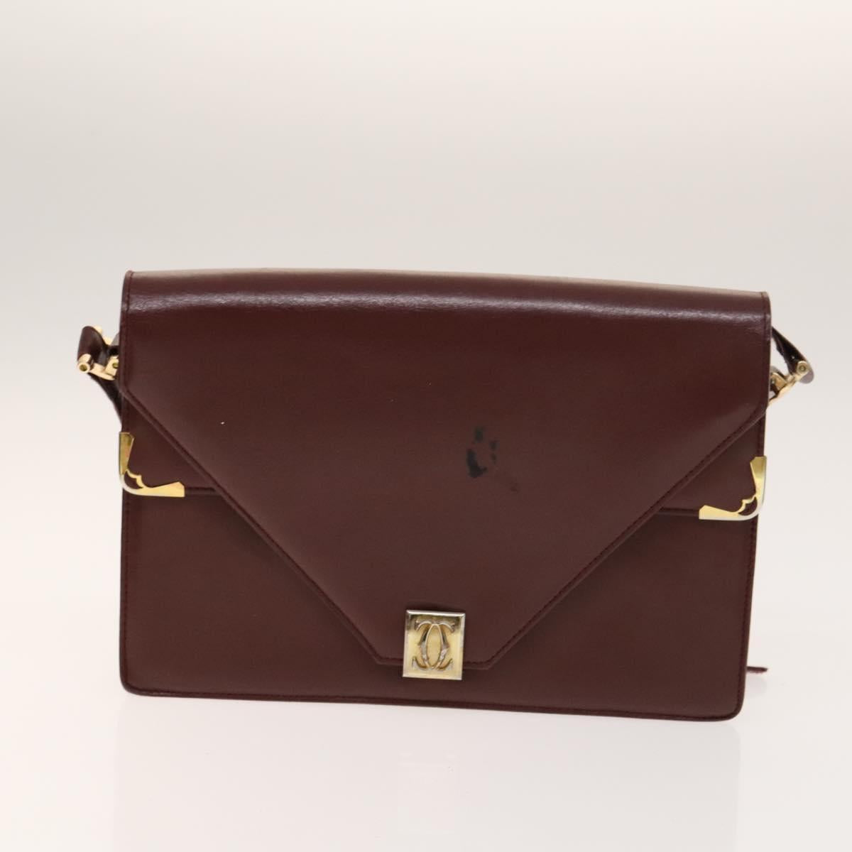 CARTIER Must Line Bag Leather Suede 5Set Bordeaux Auth 141369