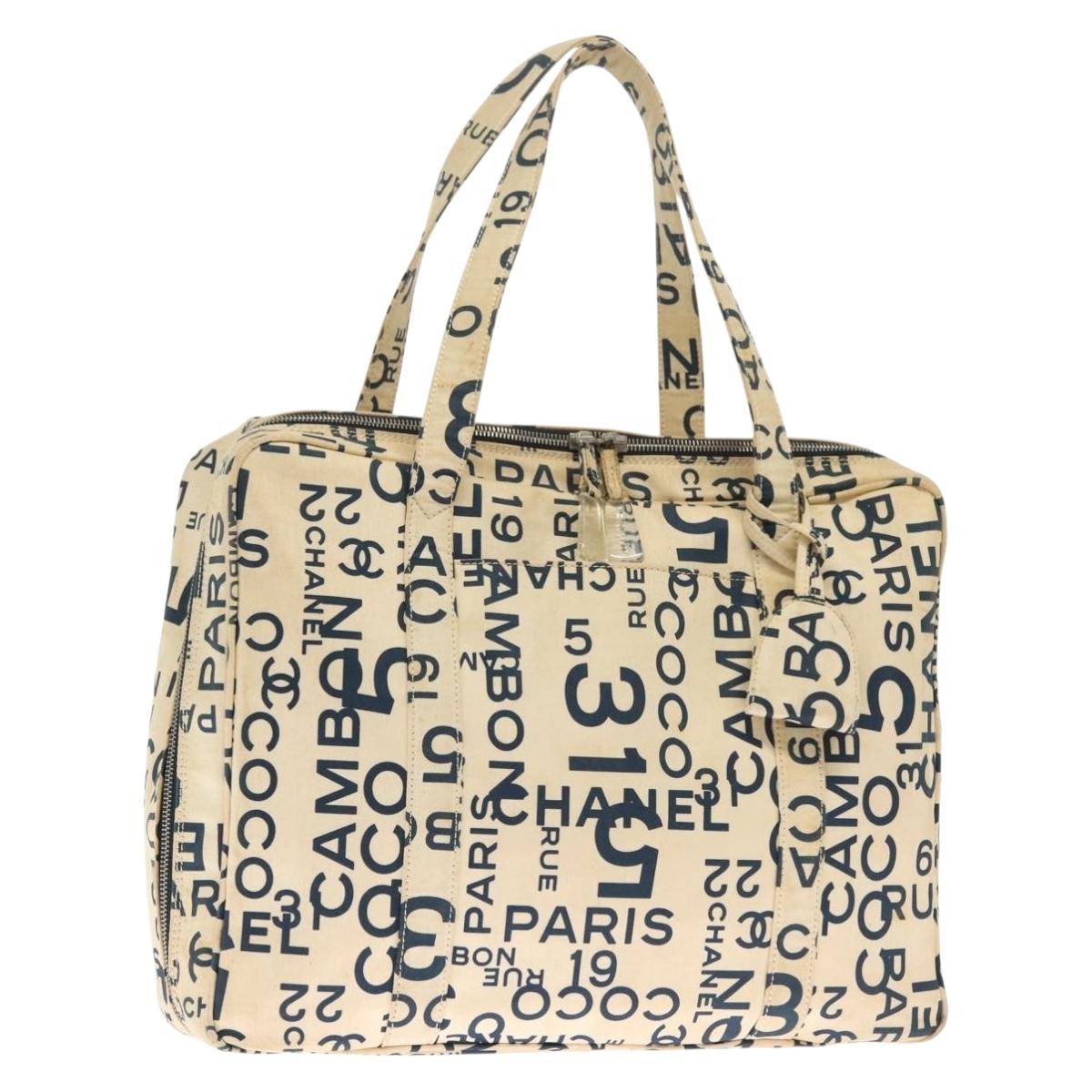 CHANEL Bysy line Tote Bag Canvas White CC Auth 141391