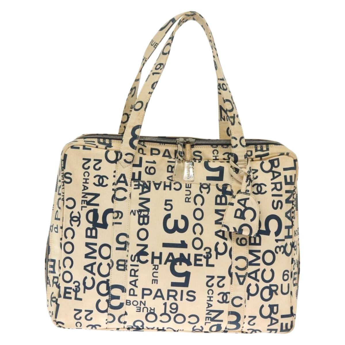 CHANEL Bysy line Tote Bag Canvas White CC Auth 141391