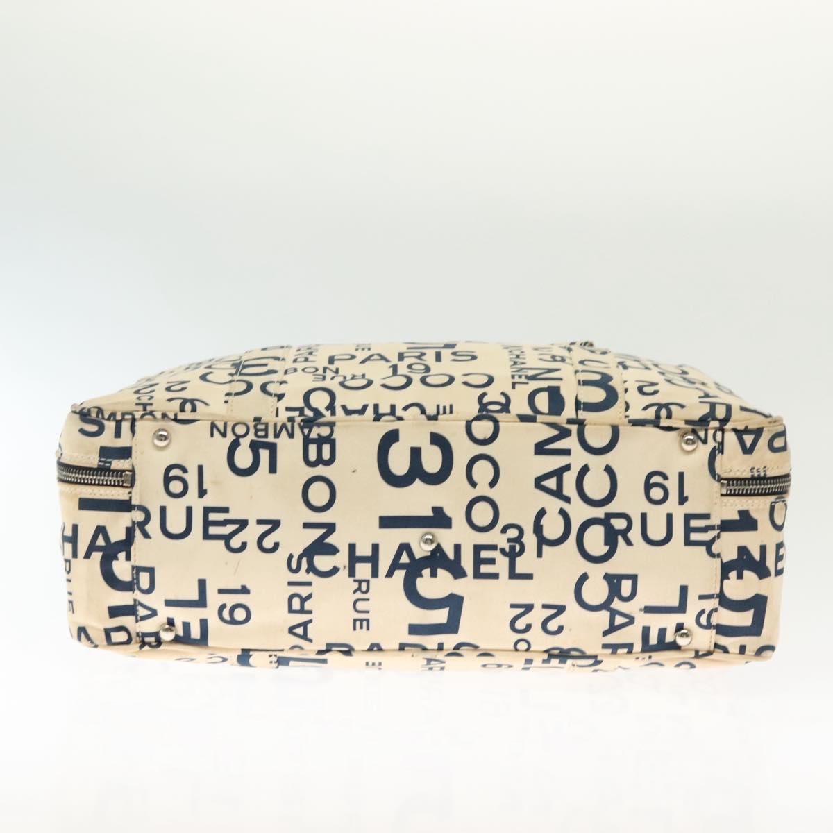 CHANEL Bysy line Tote Bag Canvas White CC Auth 141391