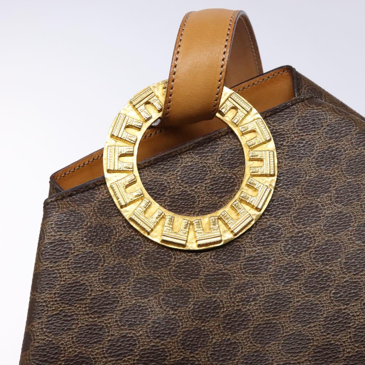 CELINE Macadam Canvas Shoulder Bag PVC Leather Brown Gold Auth 141402