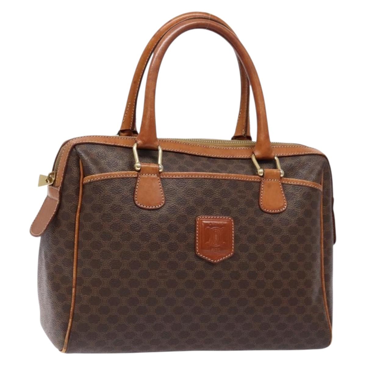CELINE Macadam Canvas Hand Bag PVC Leather Brown Gold Auth 141403