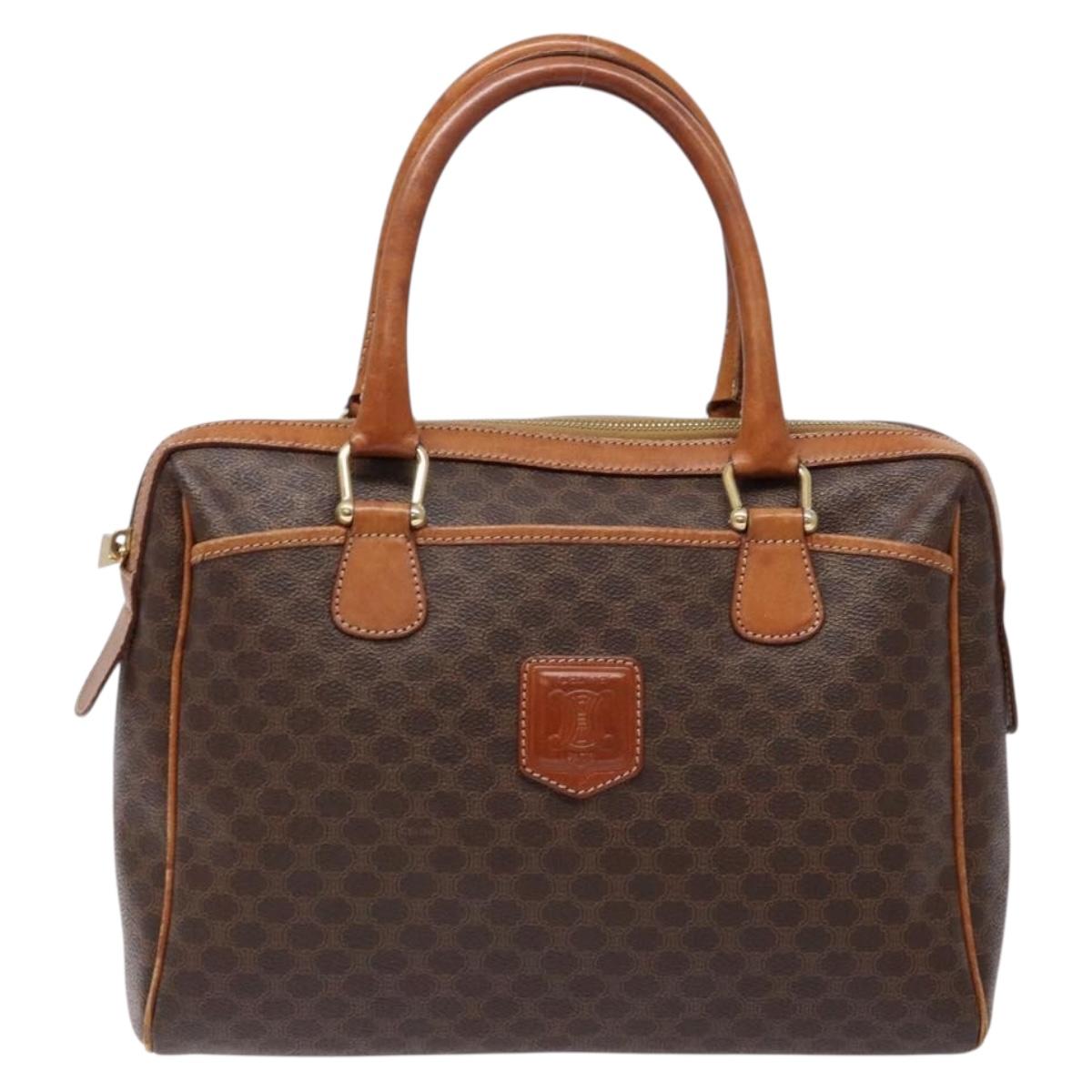 CELINE Macadam Canvas Hand Bag PVC Leather Brown Gold Auth 141403