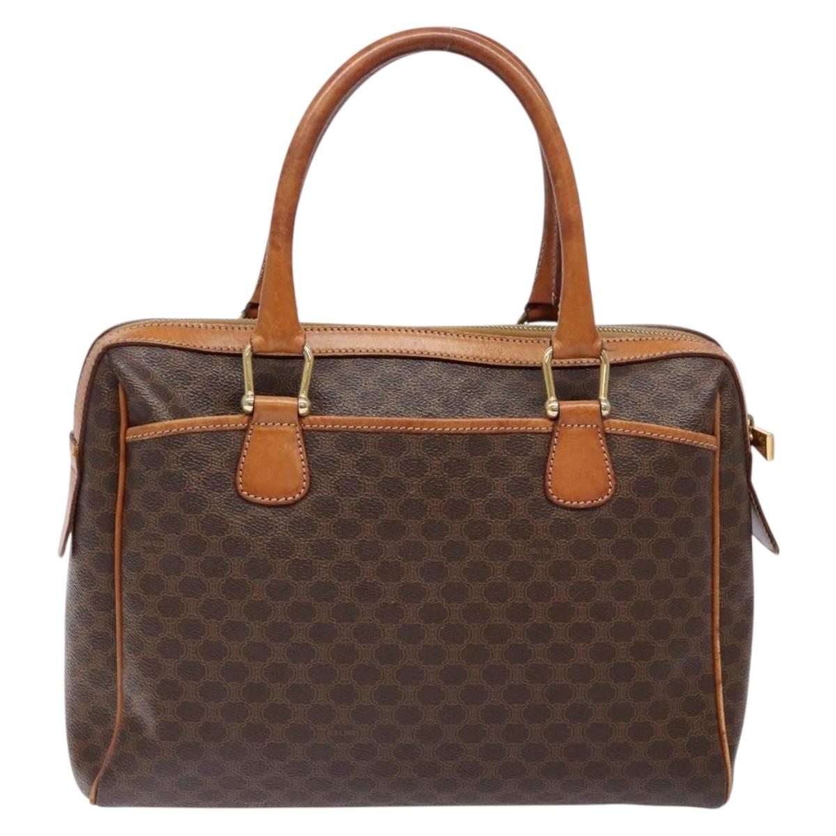 CELINE Macadam Canvas Hand Bag PVC Leather Brown Gold Auth 141403