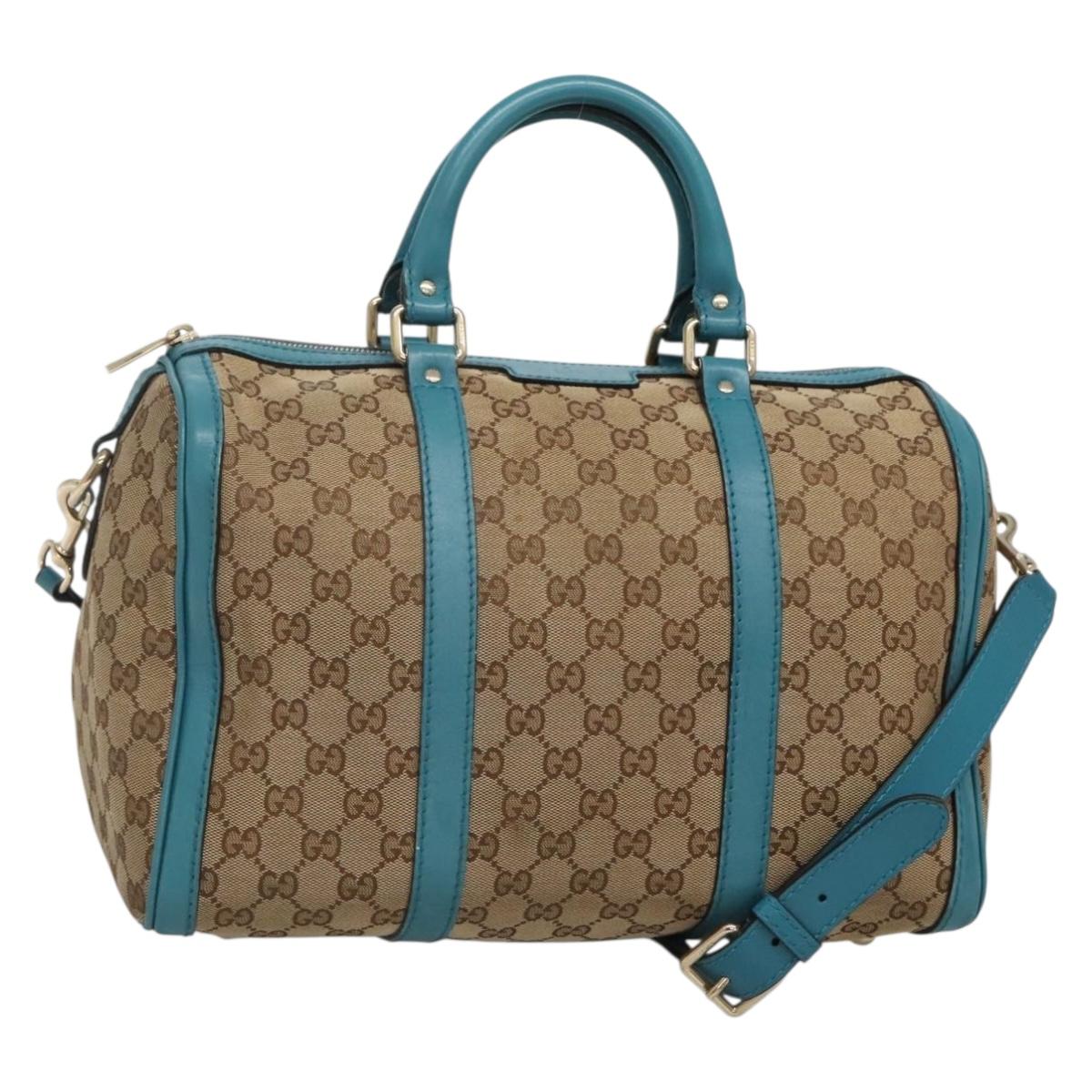 GUCCI GG Canvas Boston Bag 2way Gold Beige 247205 Auth 141405