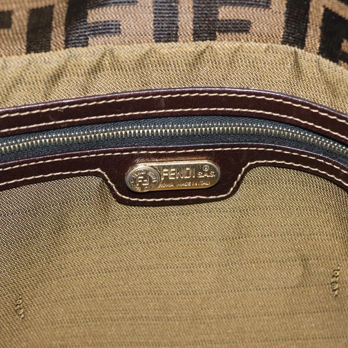FENDI Zucca Canvas Shoulder Bag Black Brown gold Auth 141407