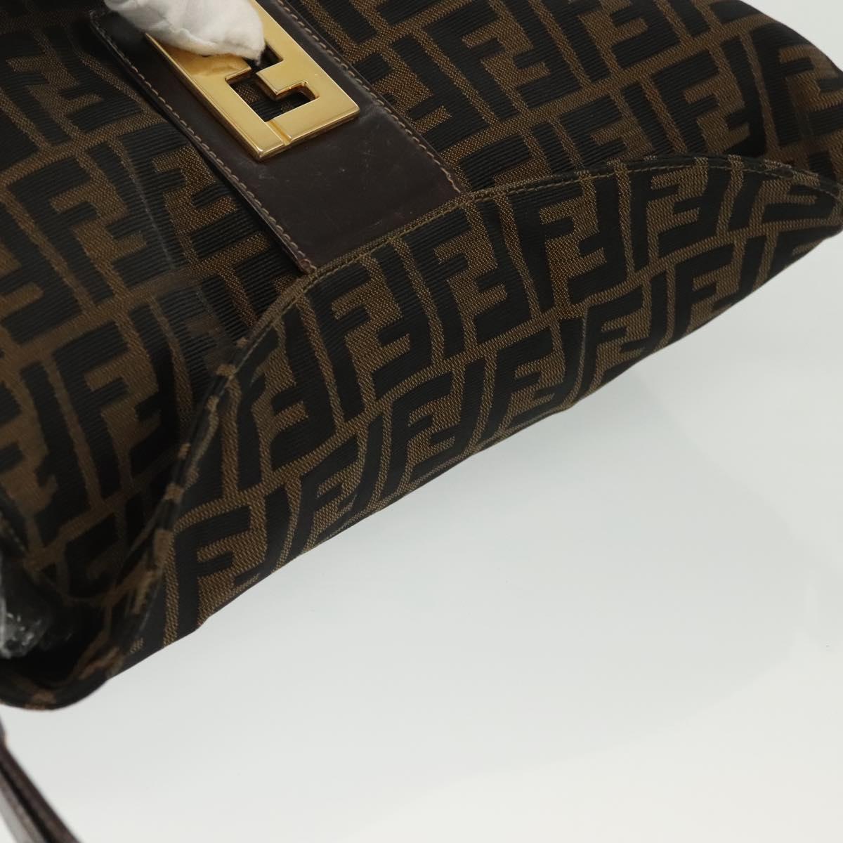 FENDI Zucca Canvas Shoulder Bag Black Brown gold Auth 141407