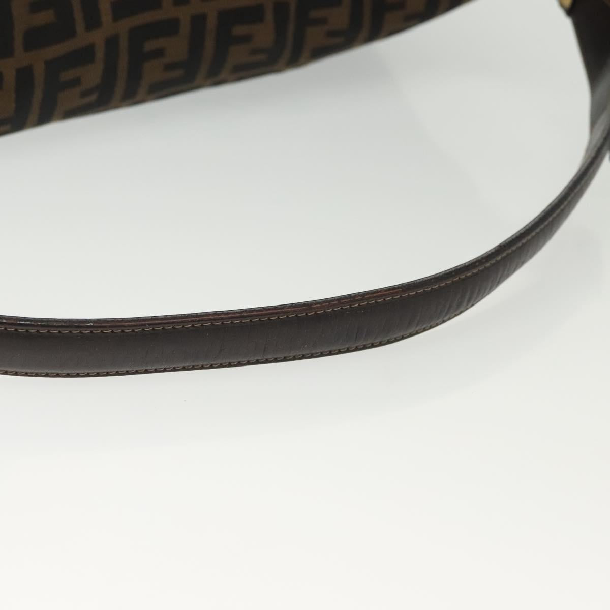 FENDI Zucca Canvas Shoulder Bag Black Brown gold Auth 141407