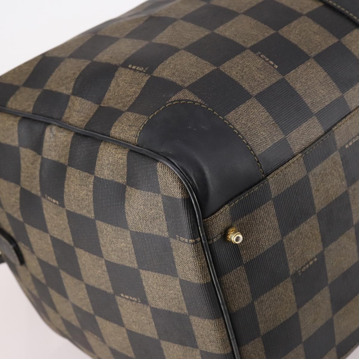 FENDI Pecan Canvas Boston Bag PVC 2way Black Brown Auth 141408