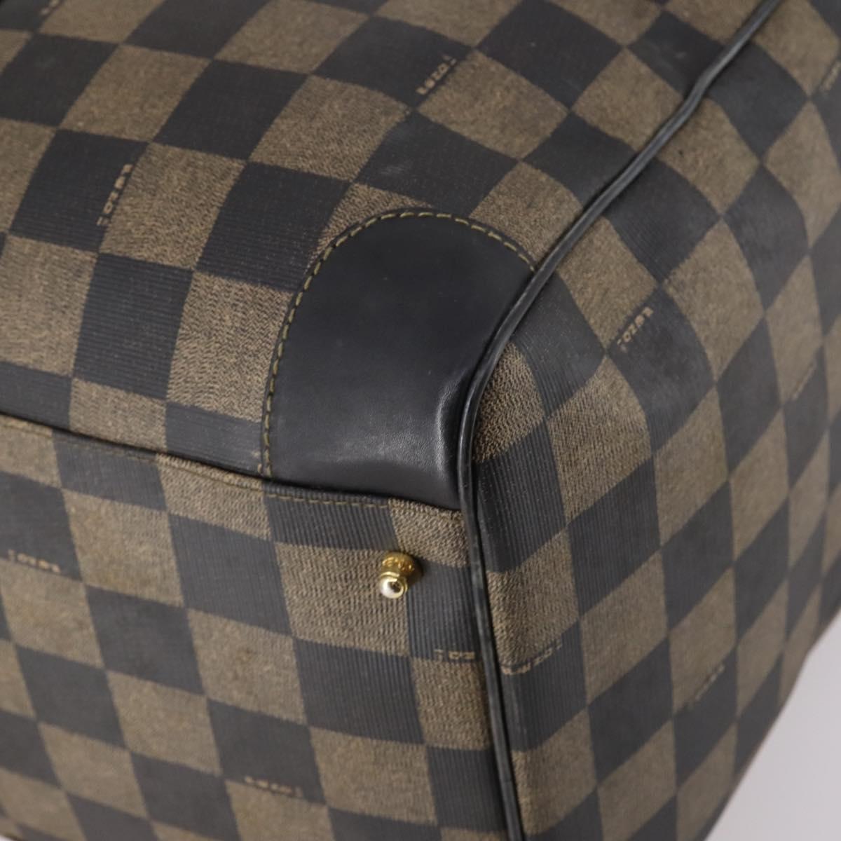FENDI Pecan Canvas Boston Bag PVC 2way Black Brown Auth 141408