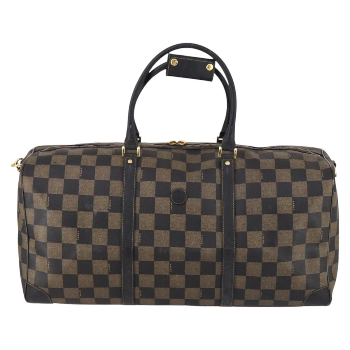 FENDI Pecan Canvas Boston Bag PVC 2way Black Brown Auth 141408