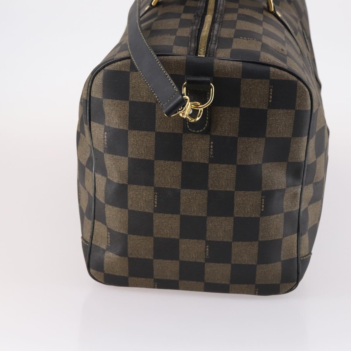 FENDI Pecan Canvas Boston Bag PVC 2way Black Brown Auth 141408