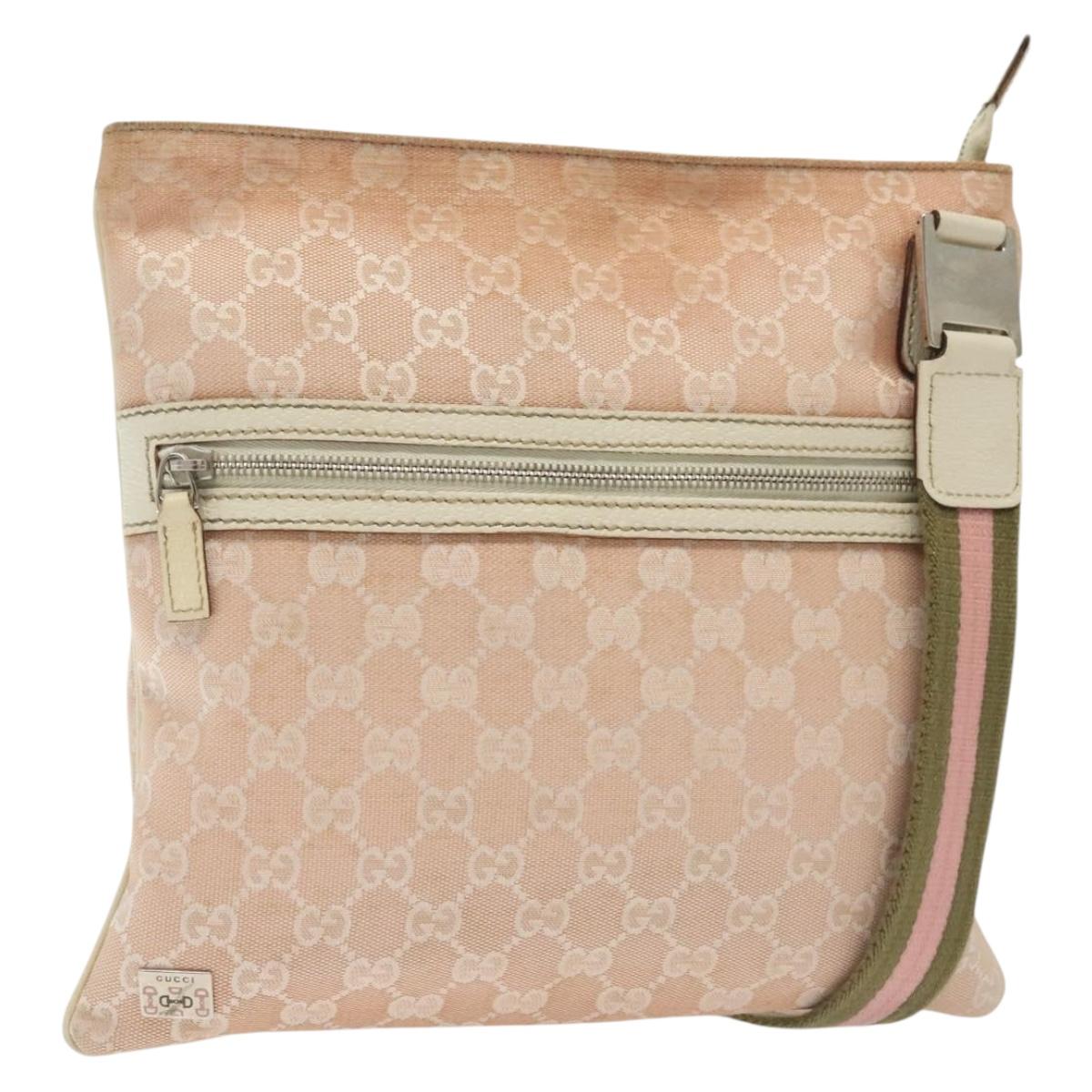 GUCCI GG Canvas Sherry Line Shoulder Bag Pink Silver khaki 145809 Auth 141421