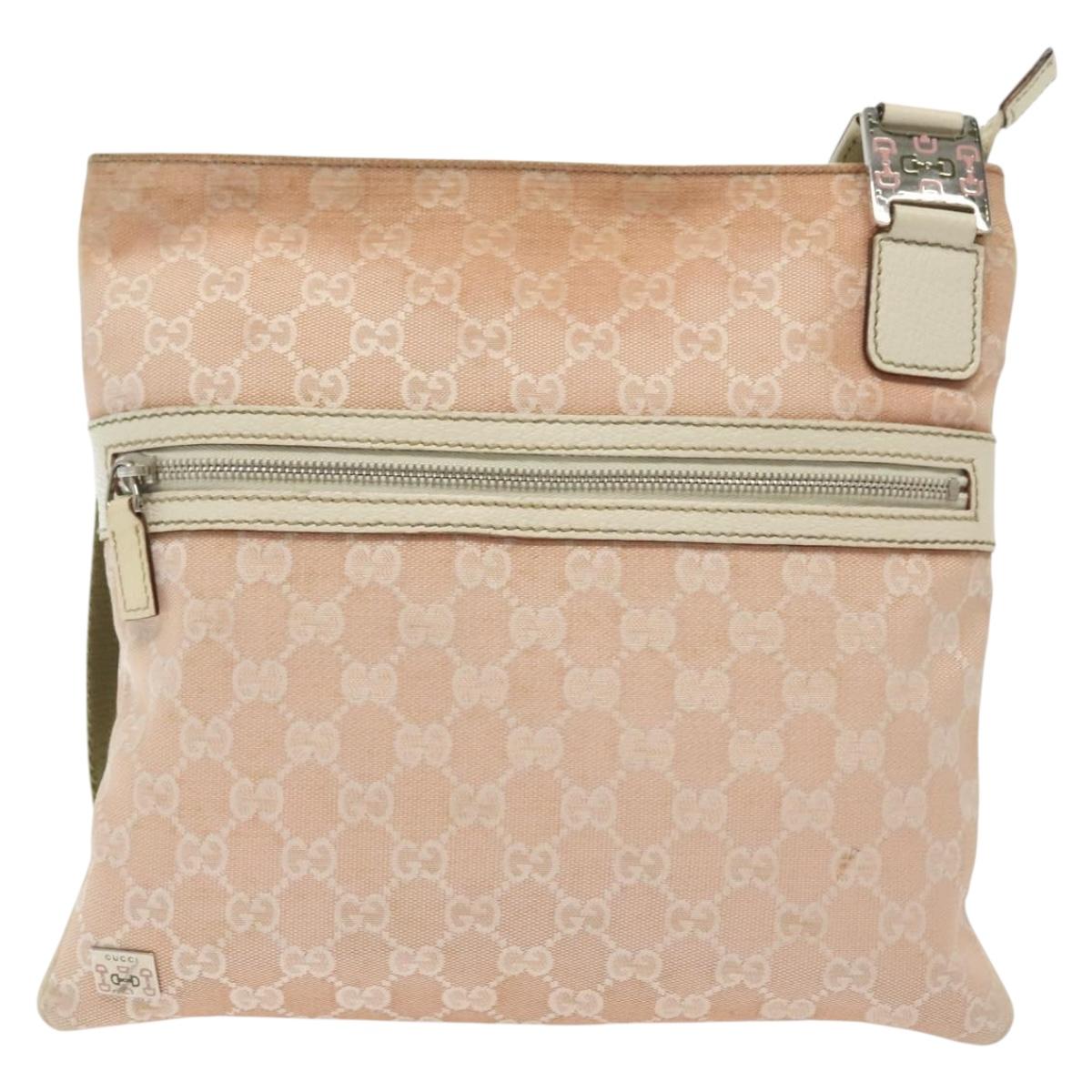 GUCCI GG Canvas Sherry Line Shoulder Bag Pink Silver khaki 145809 Auth 141421