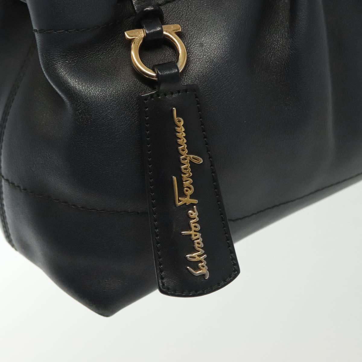 Salvatore Ferragamo Gancini Hand Bag Leather 2way Navy Gold Auth 141427