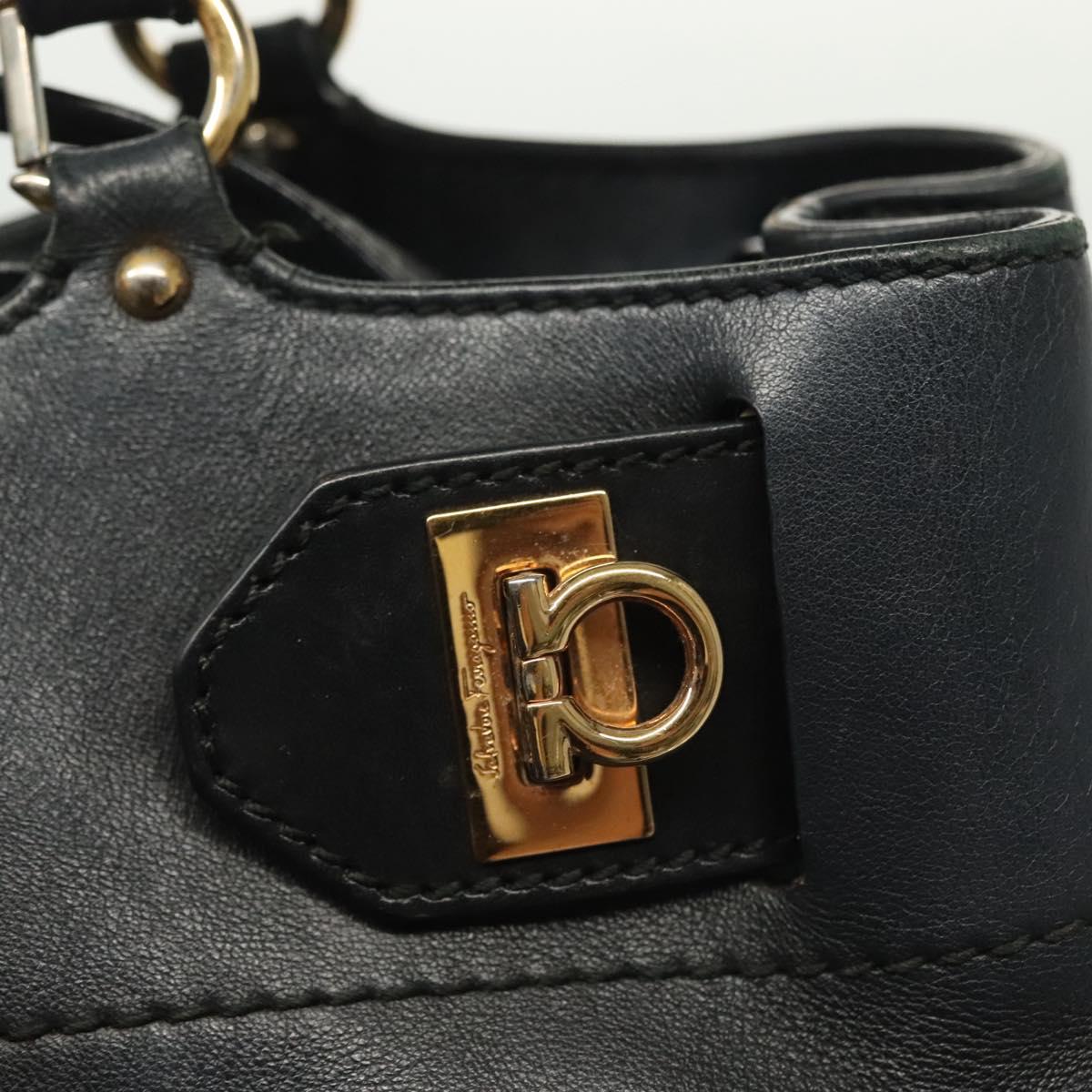 Salvatore Ferragamo Gancini Hand Bag Leather 2way Navy Gold Auth 141427