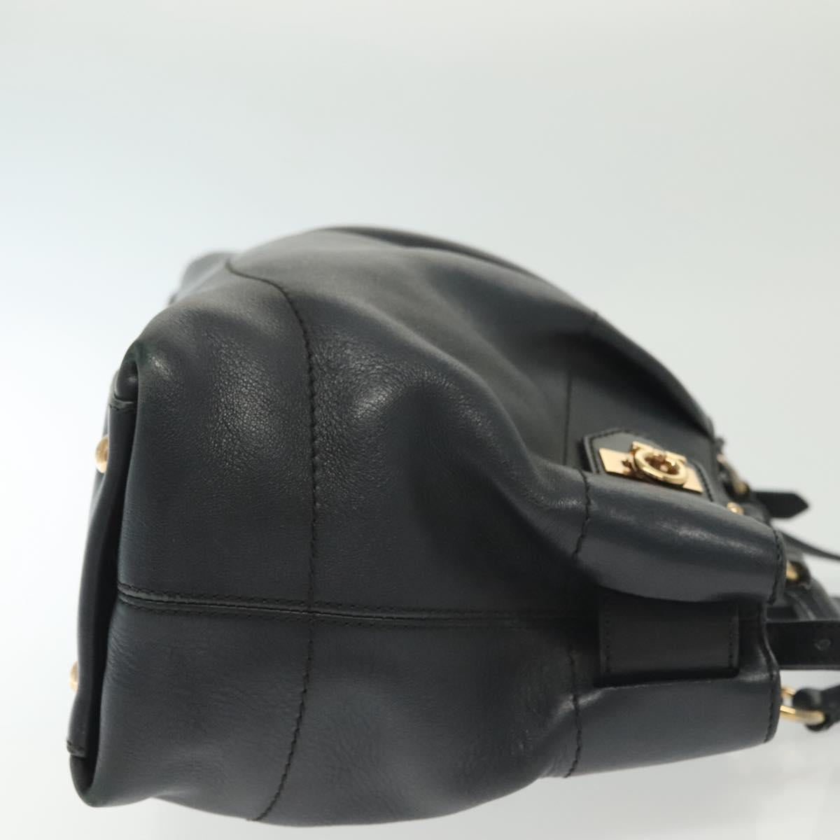 Salvatore Ferragamo Gancini Hand Bag Leather 2way Navy Gold Auth 141427