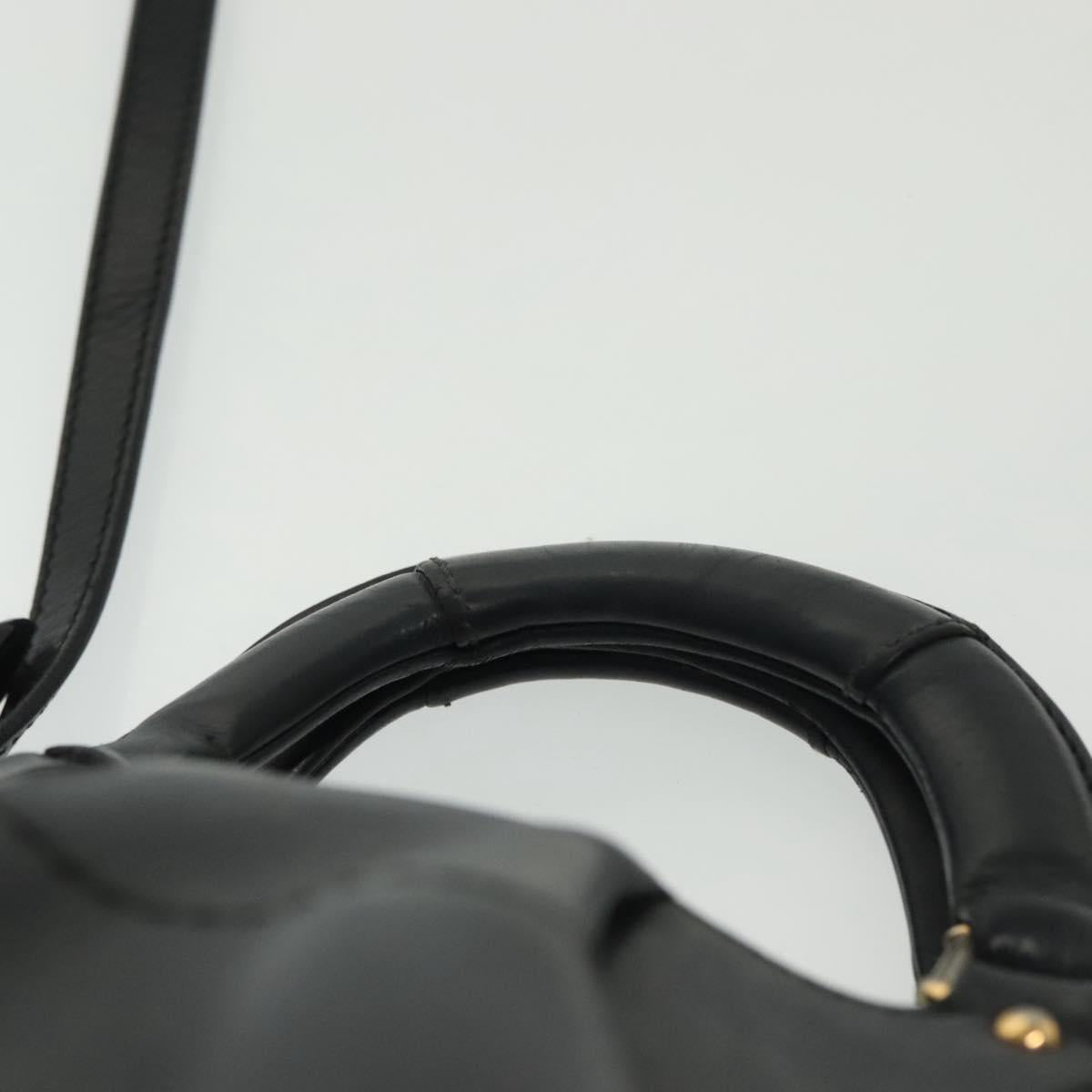 Salvatore Ferragamo Gancini Hand Bag Leather 2way Navy Gold Auth 141427