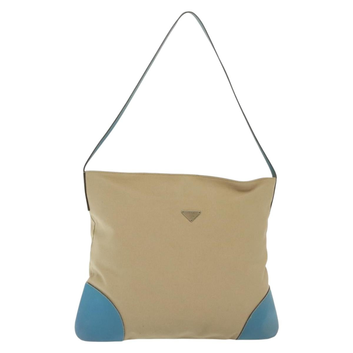 PRADA Shoulder Bag Canvas Beige Silver Auth 141428