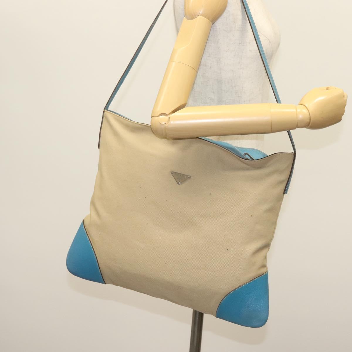 PRADA Shoulder Bag Canvas Beige Silver Auth 141428