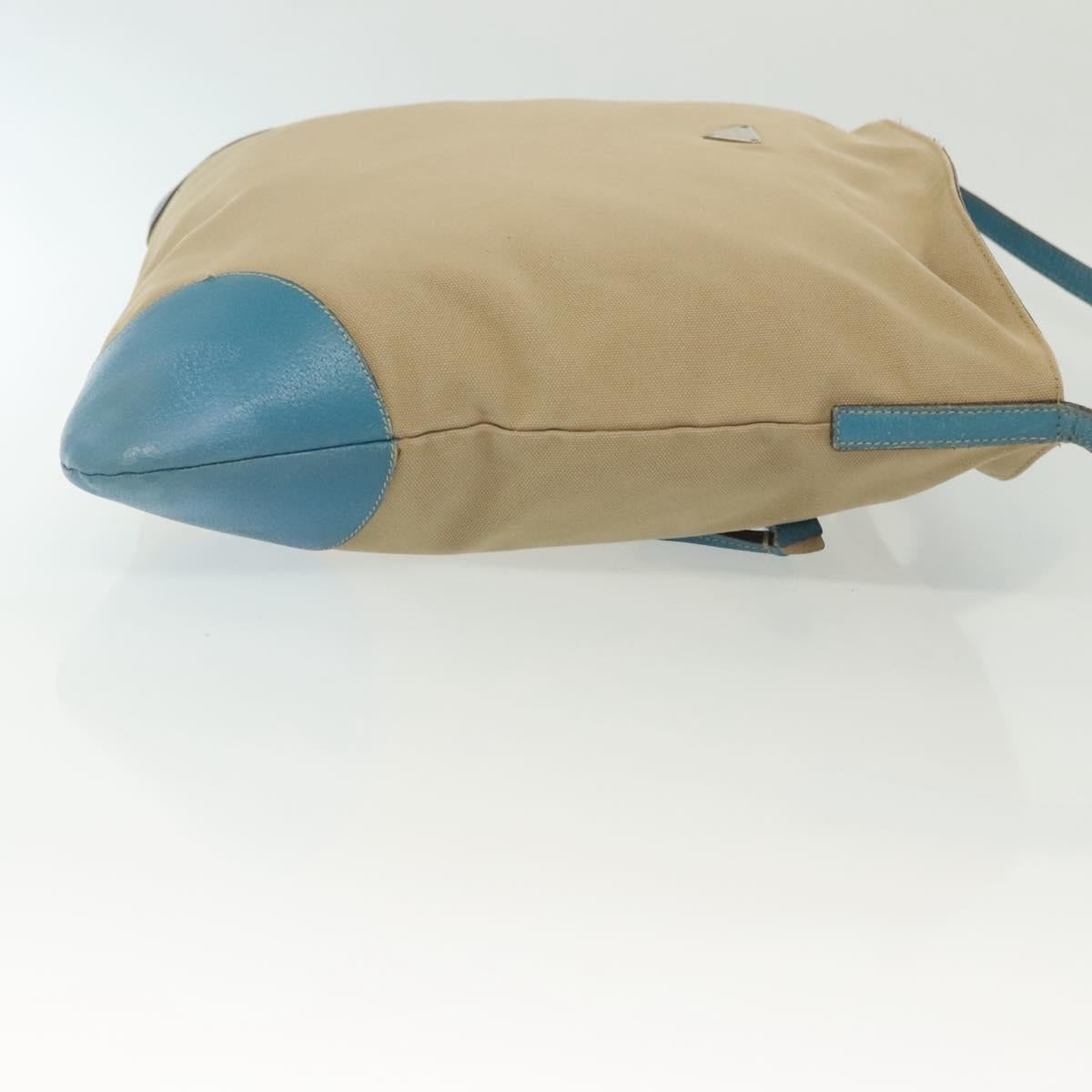 PRADA Shoulder Bag Canvas Beige Silver Auth 141428