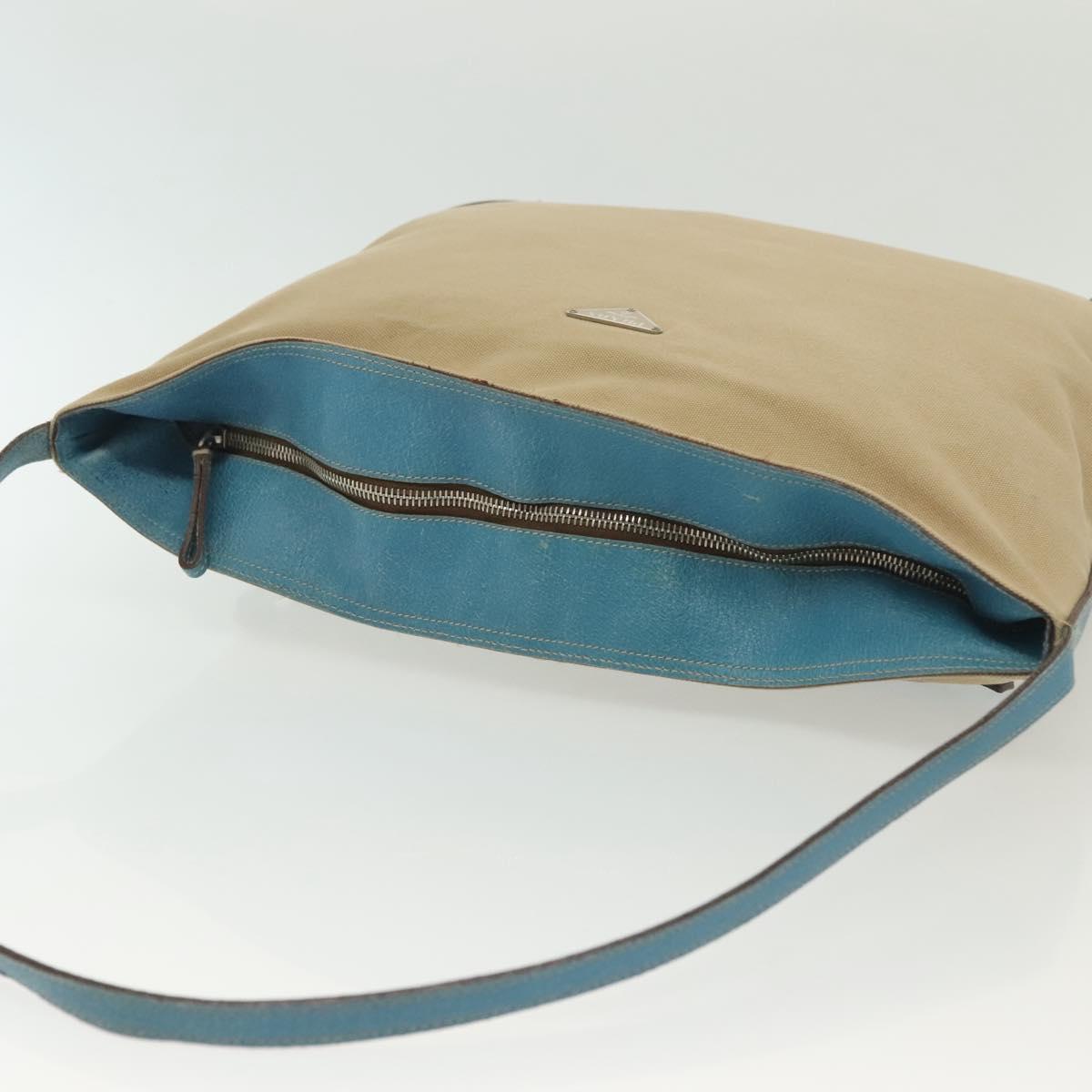 PRADA Shoulder Bag Canvas Beige Silver Auth 141428