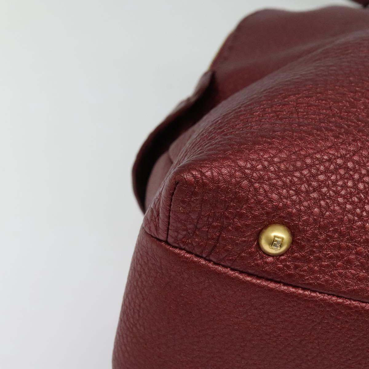 FENDI Celeria Shoulder Bag Leather Red Gold Auth 141479