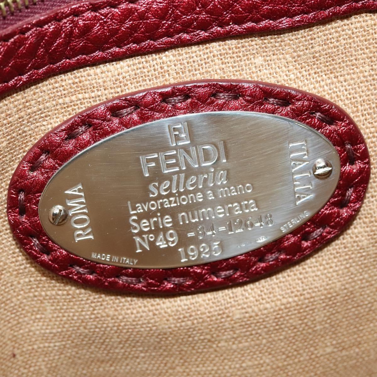 FENDI Celeria Shoulder Bag Leather Red Gold Auth 141479