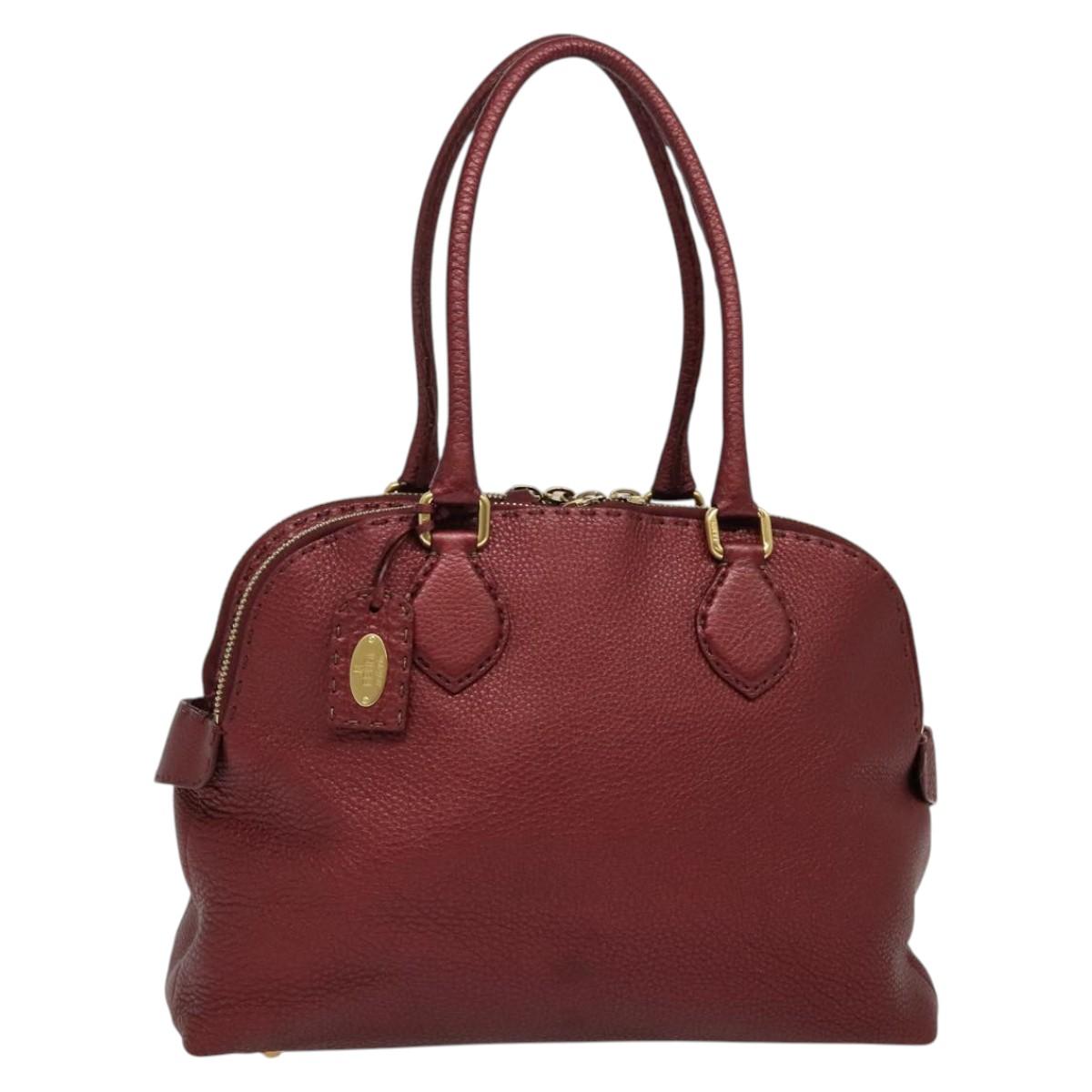 FENDI Celeria Shoulder Bag Leather Red Gold Auth 141479