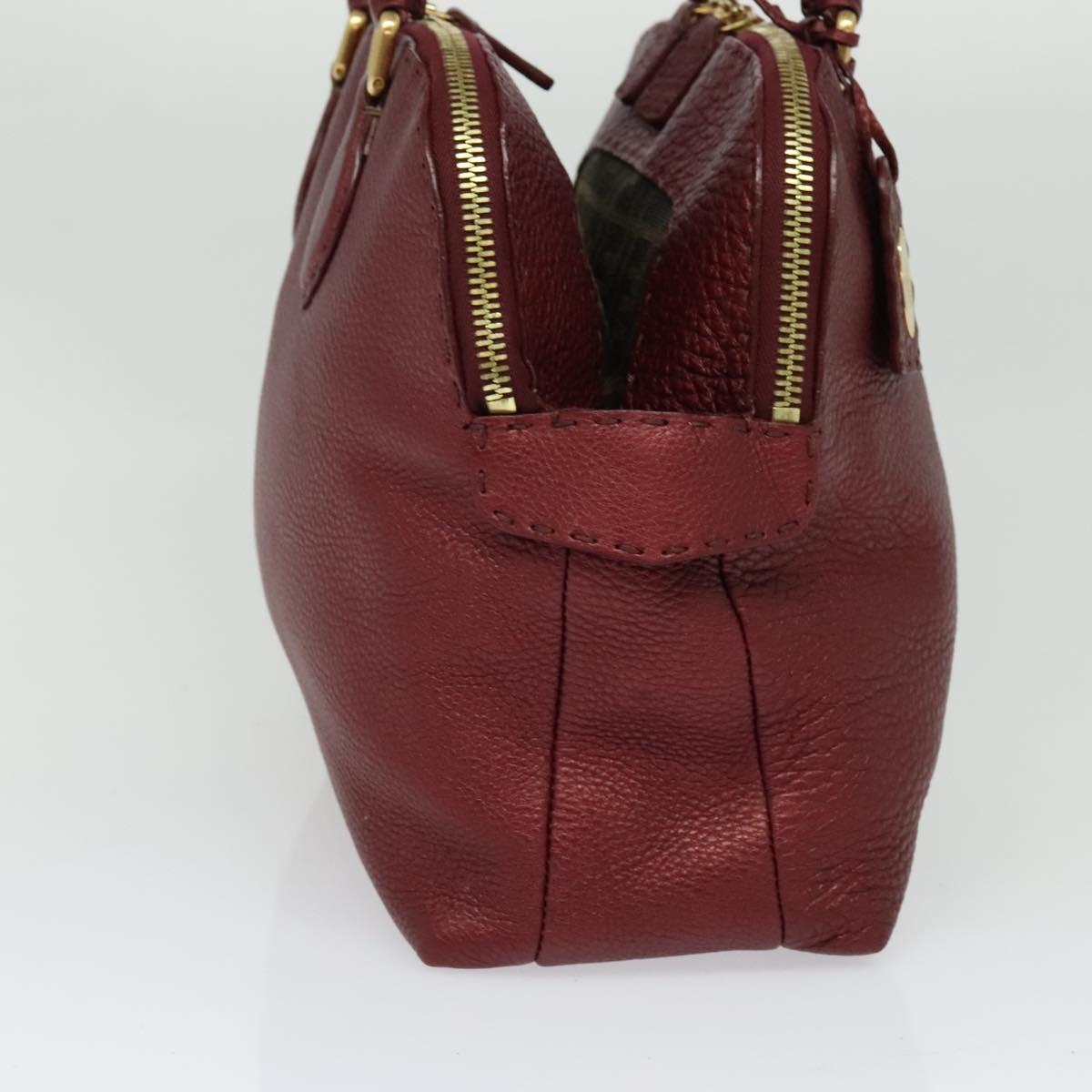 FENDI Celeria Shoulder Bag Leather Red Gold Auth 141479