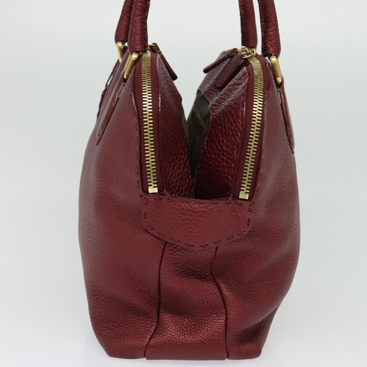 FENDI Celeria Shoulder Bag Leather Red Gold Auth 141479