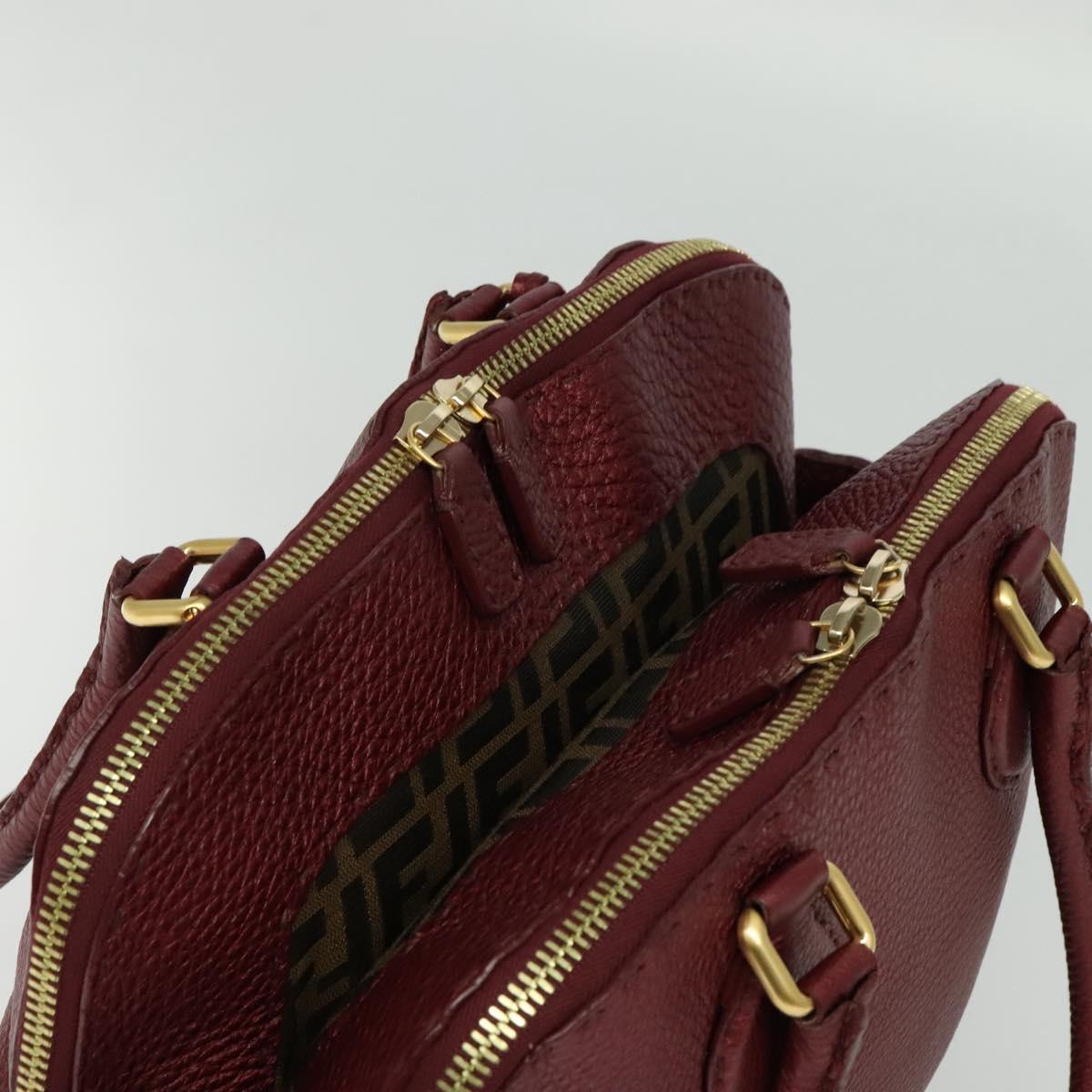 FENDI Celeria Shoulder Bag Leather Red Gold Auth 141479