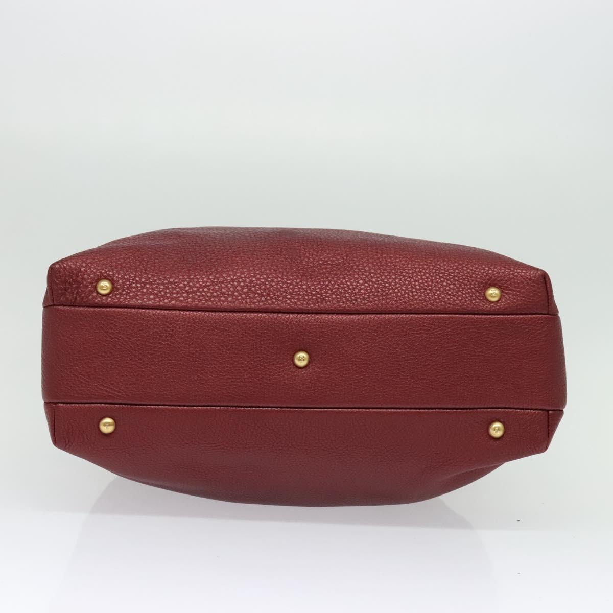 FENDI Celeria Shoulder Bag Leather Red Gold Auth 141479