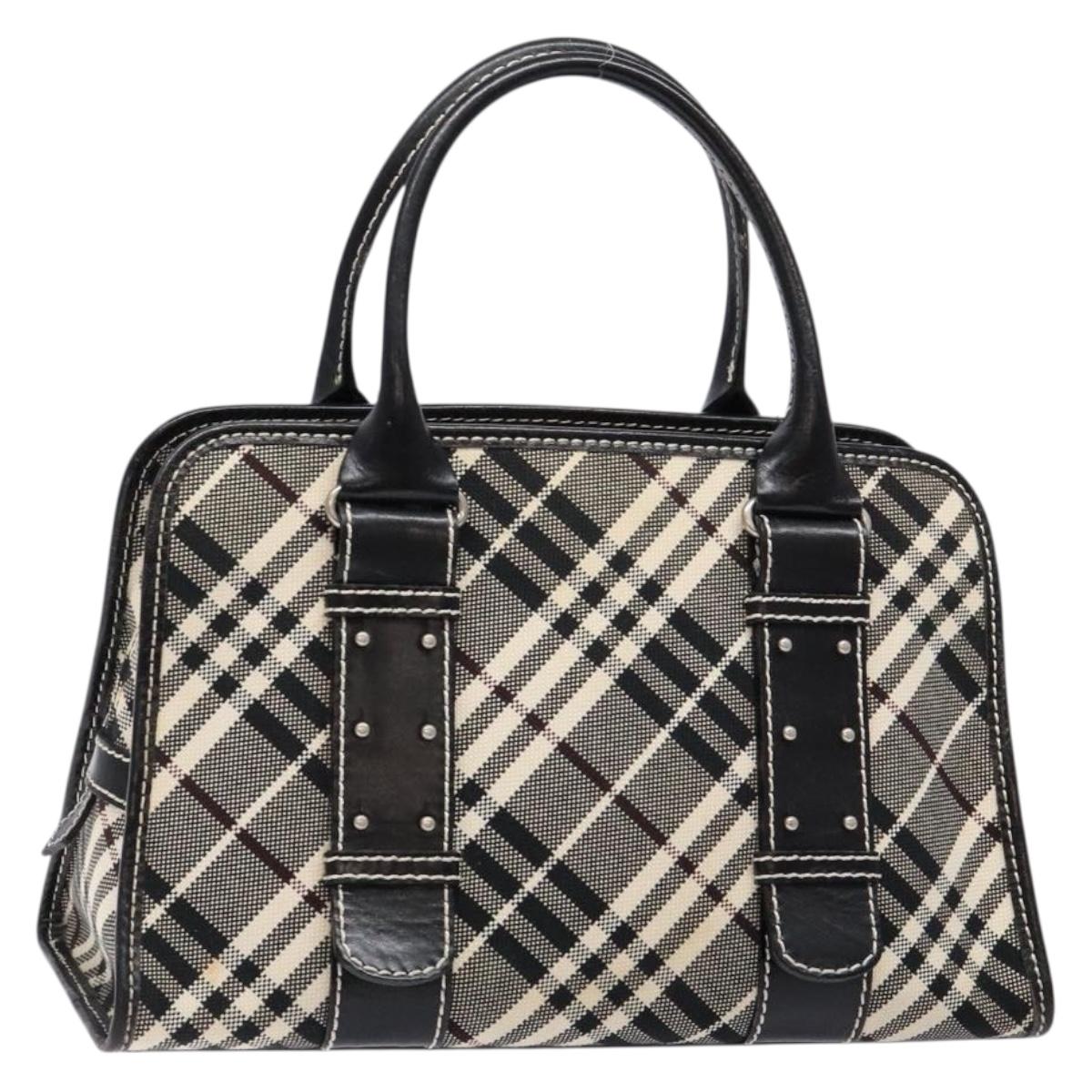 BURBERRY Nova Check Blue Label Hand Bag Canvas Black Silver Auth 141481
