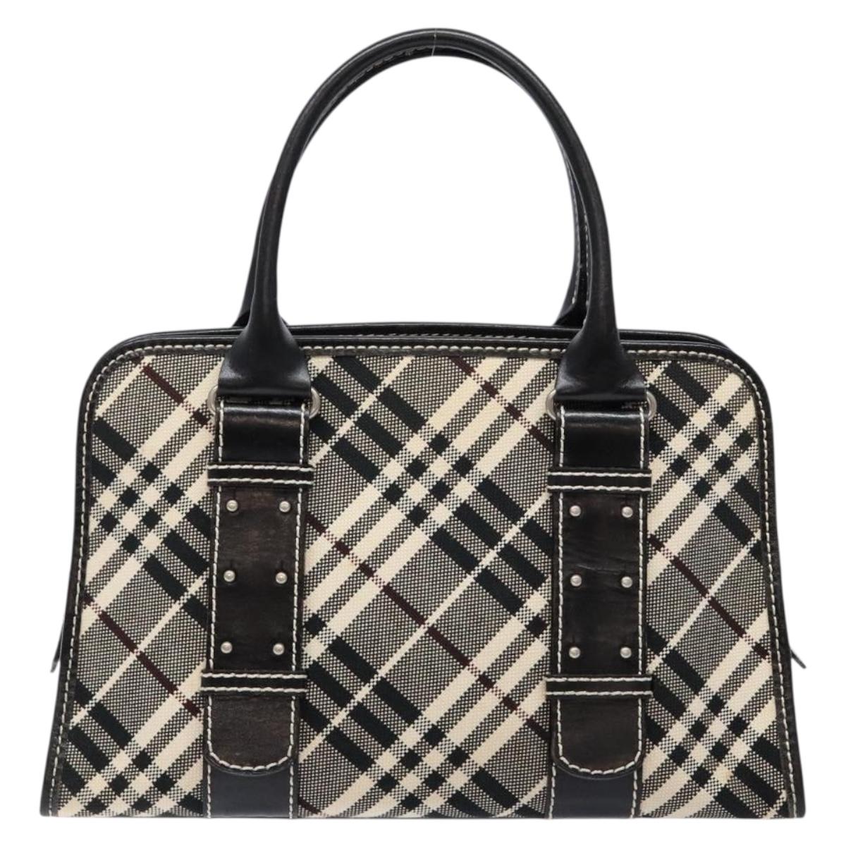 BURBERRY Nova Check Blue Label Hand Bag Canvas Black Silver Auth 141481
