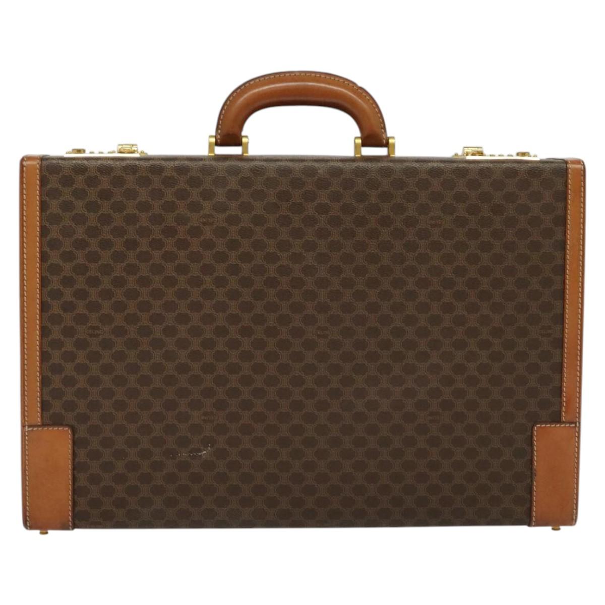 CELINE Macadam Canvas Trunk PVC Leather Brown Gold Auth 141482A