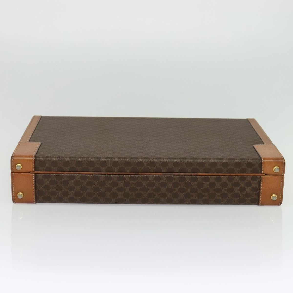 CELINE Macadam Canvas Trunk PVC Leather Brown Gold Auth 141482A