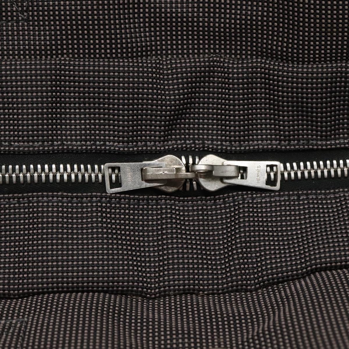 HERMES Her Line MM Hand Bag Canvas Gray Silver Auth 141483