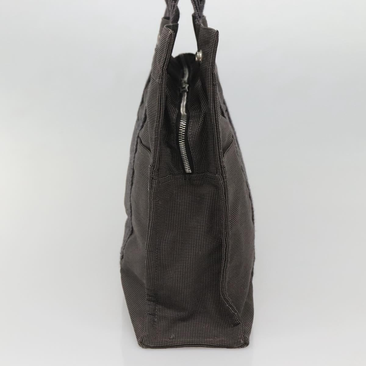 HERMES Her Line MM Hand Bag Canvas Gray Silver Auth 141483