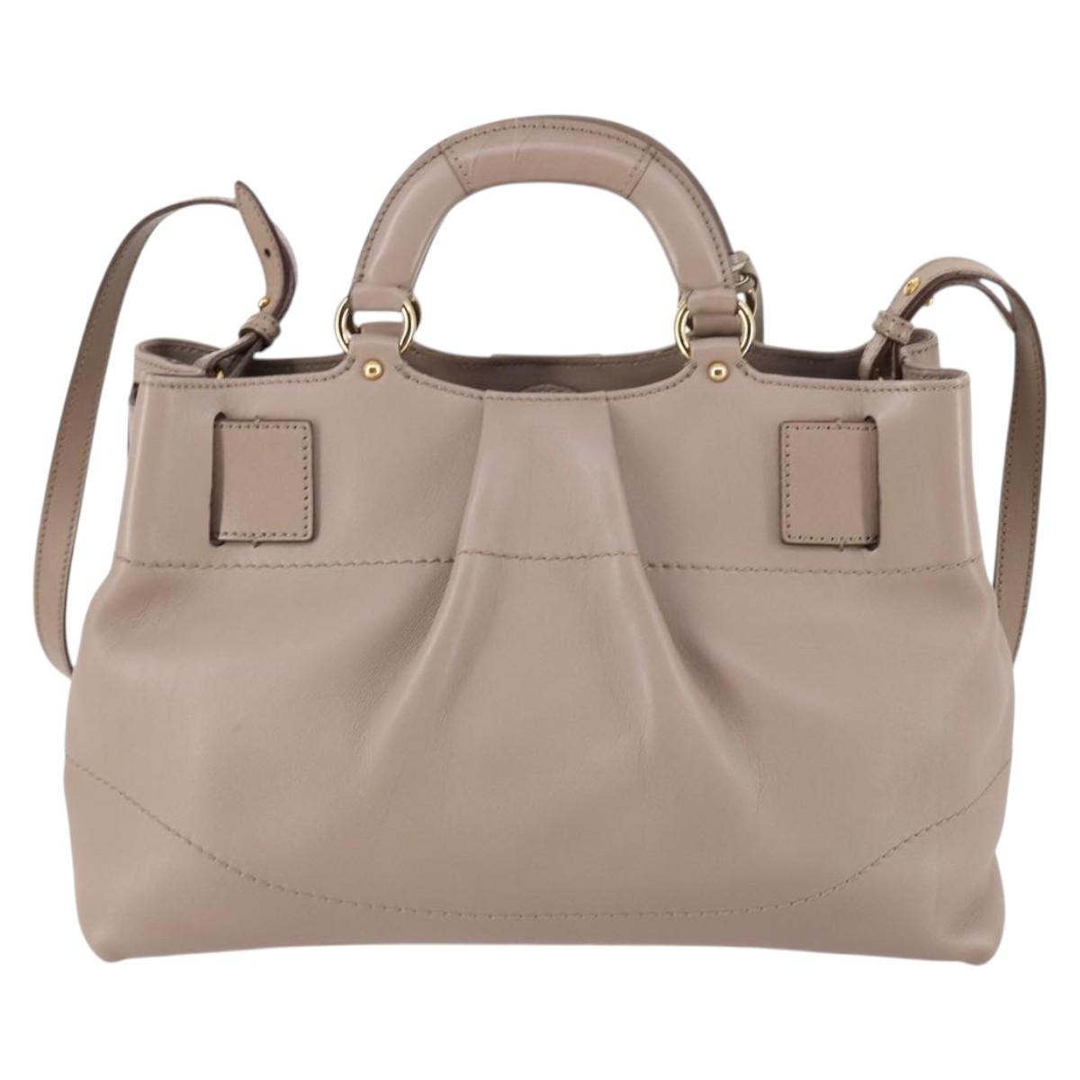 Salvatore Ferragamo Gancini Hand Bag Leather 2way Gray Gold Auth 141484