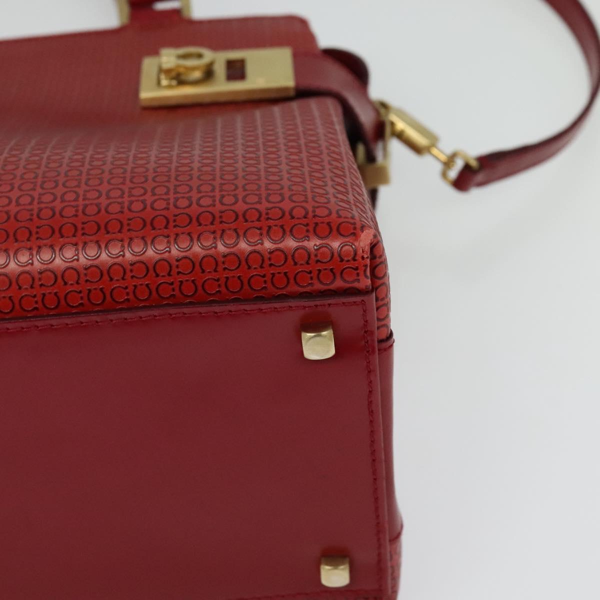 Salvatore Ferragamo Gancini Hand Bag Leather 2way Red Gold Auth 141492